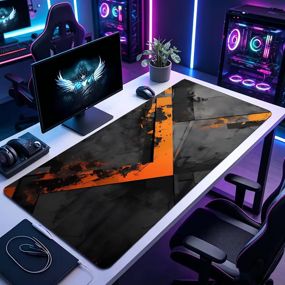Pc Gaming Orange - Black Orange Crack Geometric Large Desk